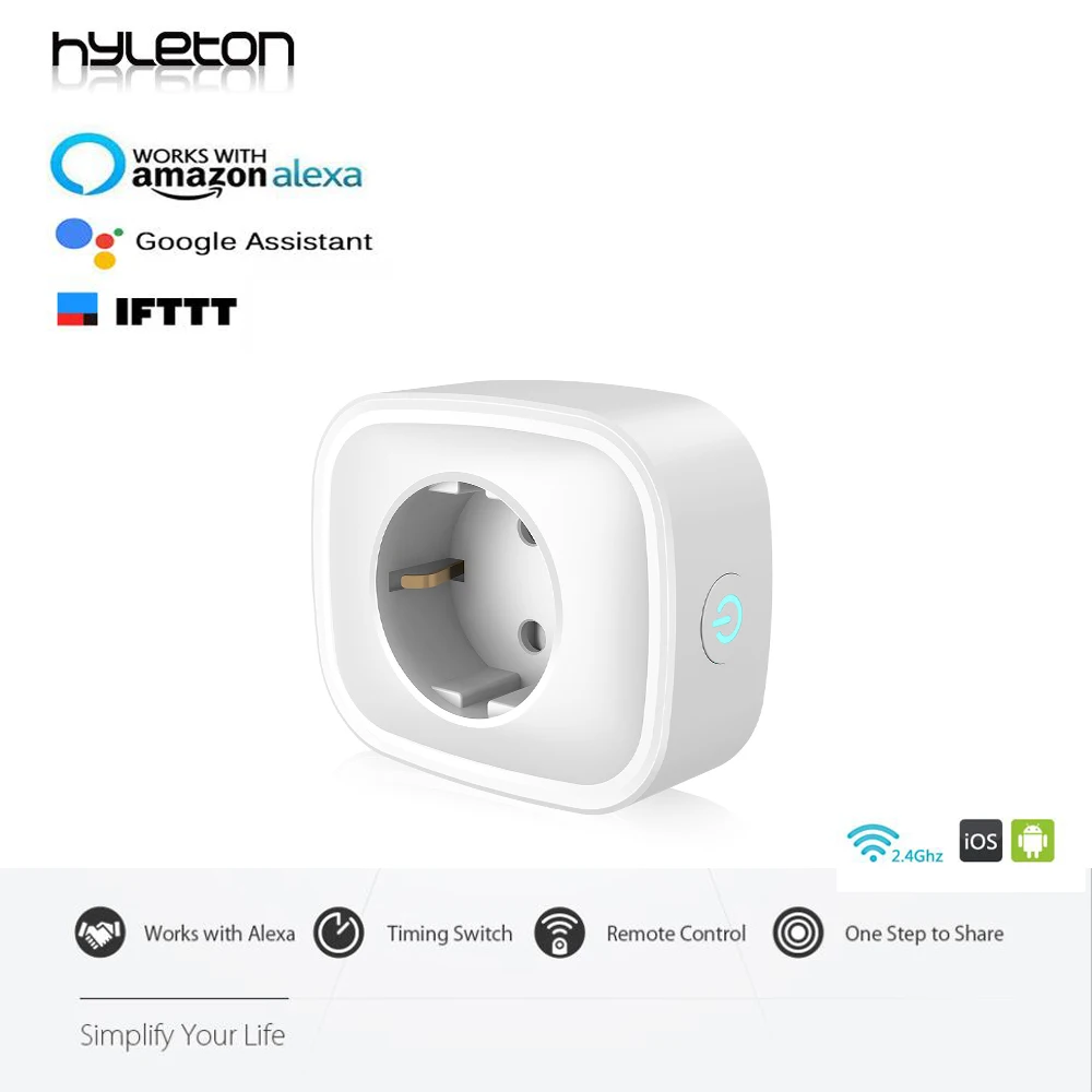 Beste Hyleton smart socket wifi plug EU Plug 220 v voice APP Controle Monitor Energieverbruik Werk Voor Amazon Alexa Google Assistent