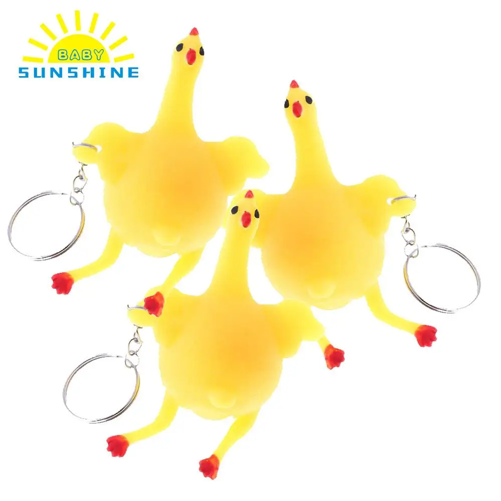 NEW Funny Squeeze Chicken Laying Egg Keychains Vent Chicken Stress Relief Toys Keyring Stress Relief toys for Kids Adults