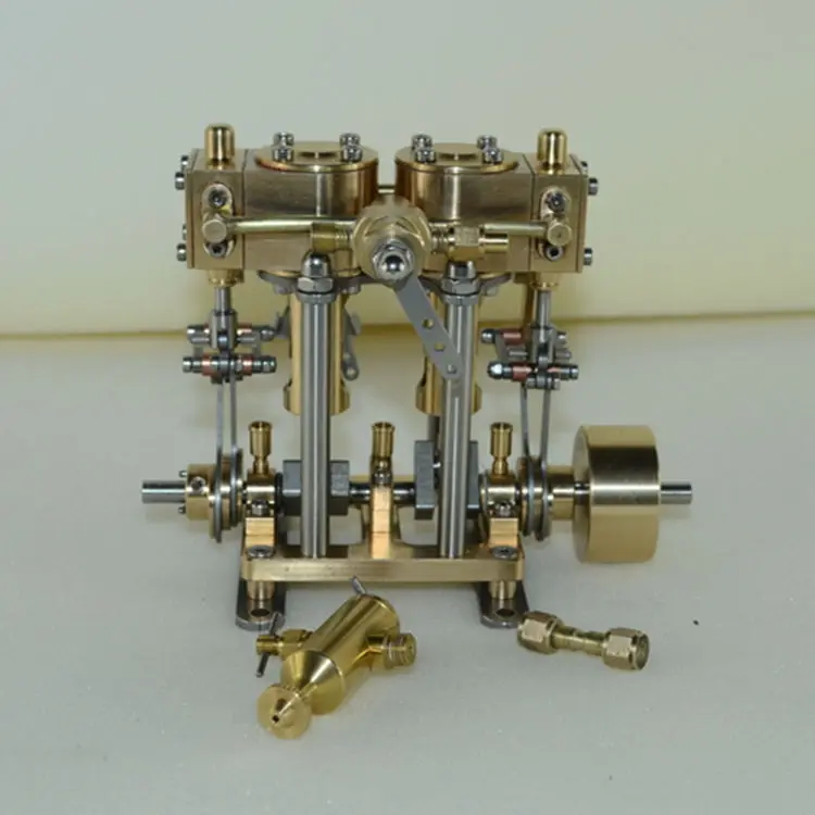 CNC медная двухцилиндровая возвратно-поступательная модель с паровым двигателем игрушка Мальчик День рождения Рождественский подарок