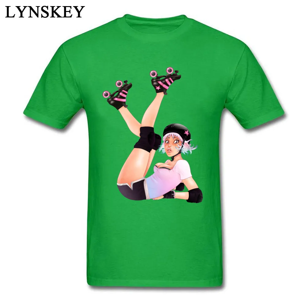 Party Summer/Fall Retro Roller Derby Pinup Girl Tops Shirt Hot Sale Crew Neck Short Sleeve Cotton Fabric Men T Shirts Casual Tee-Shirt Retro Roller Derby Pinup Girl green