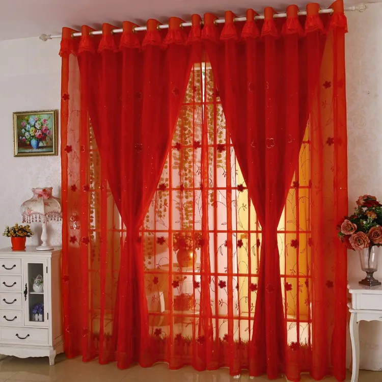 Двухслойные изготовленные на заказ cortinas красные шторы Вышивка Марля гостиная Joyous Свадебные экологически чистые тюлевые занавески, шторы