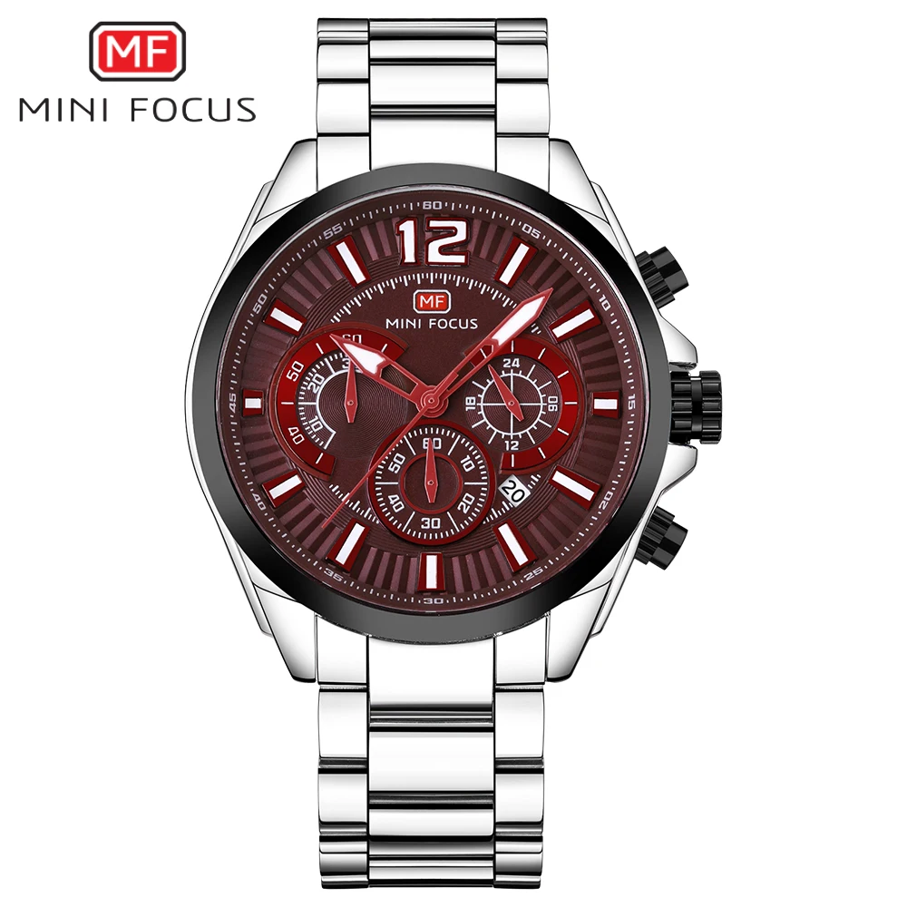 

MINI FOCUS Fashion Stainless Steel Men Sport Watch 3ATM Water-resistant Quartz Luminous Wristwatch Man Chronograph