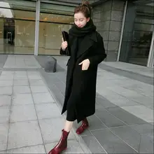 Мода года Для женщин осень-зима новое шерстяное пальто длинный чистый цвет Пальто из толстой шерсти Тонкий двубортное шерстяное пальто высокого качества Для женщин