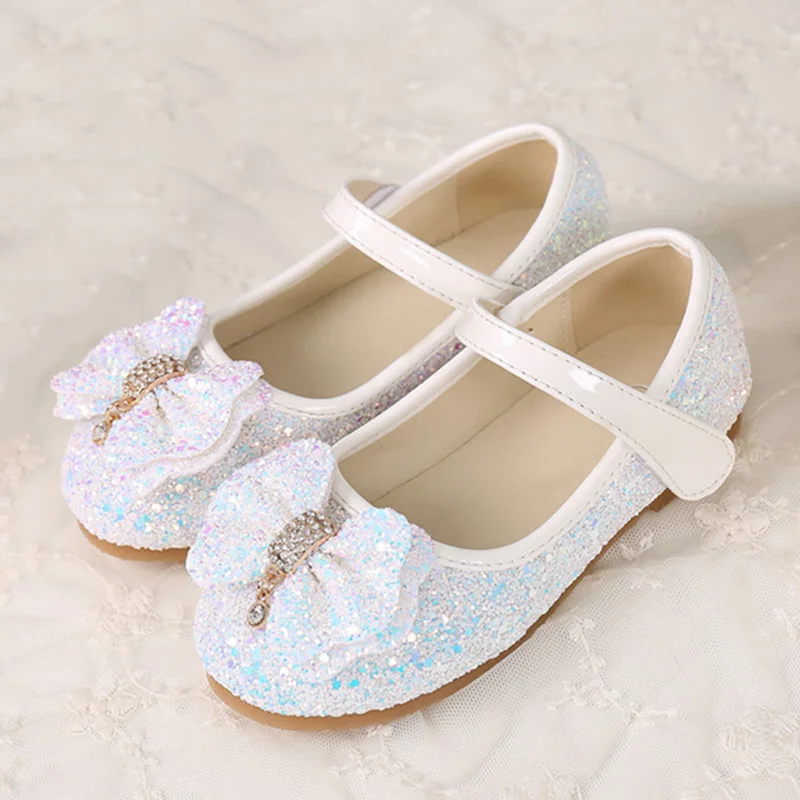 Детская обувь принцессы; Новинка года; обувь с блестками для девочек; обувь для свадебной вечеринки; популярная обувь для маленьких девочек; цвет РОЗОВЫЙ, золотистый; школьная обувь для танцев - Цвет: White