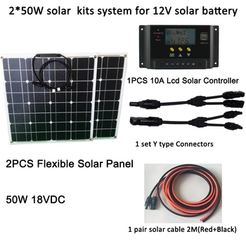 

solar panel 50W ETFE FLEXIBLE SOLAR Panel; diy solar cell system panel, 1 set solar panel 50w; Y type connector