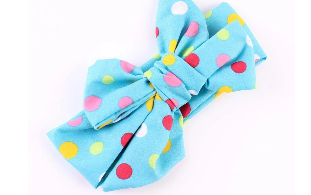 Аксессуары для волос для маленьких девочек; повязка на голову в горошек с бантом; повязка на голову - Цвет: Синий