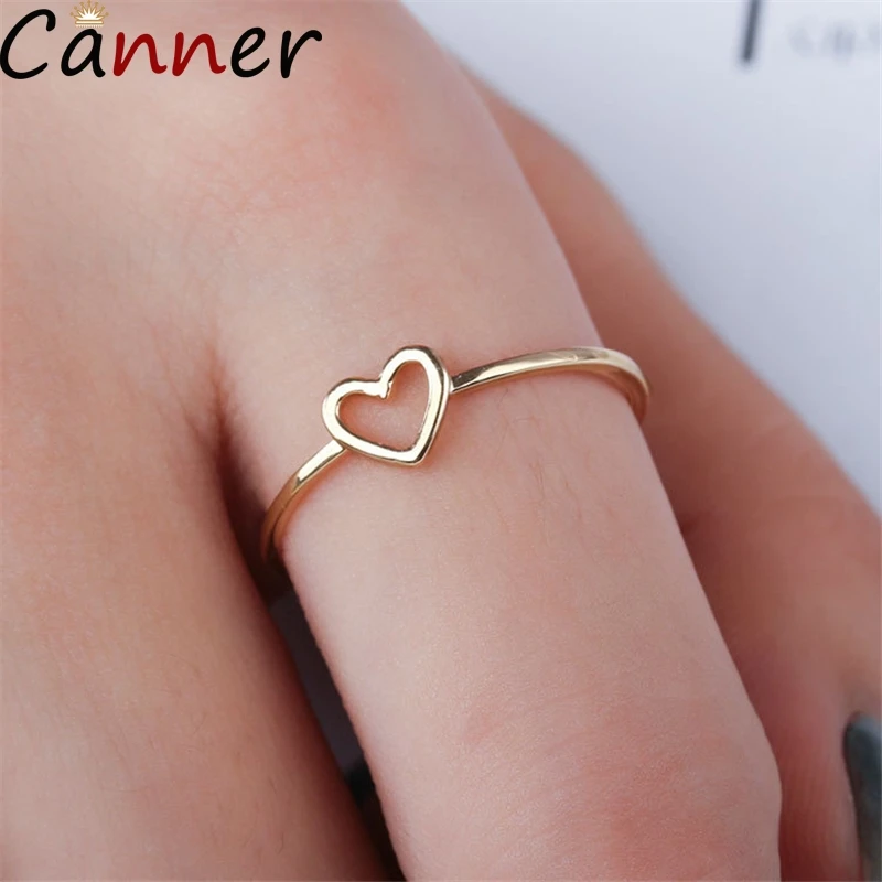 

CANNER Personalized Wedding Rings For Women Tiny Love Heart Rings Gold Silver Finger Rings Female Jewelry Accessories Gifts F40