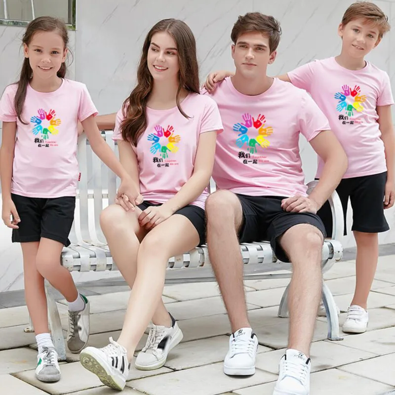 

Family Look Dad Mom Kid Matching Outfits Mommy and Me Clothes Father Son Mother Daughter Dresses Cotton Short Sleeve T Shirt Top