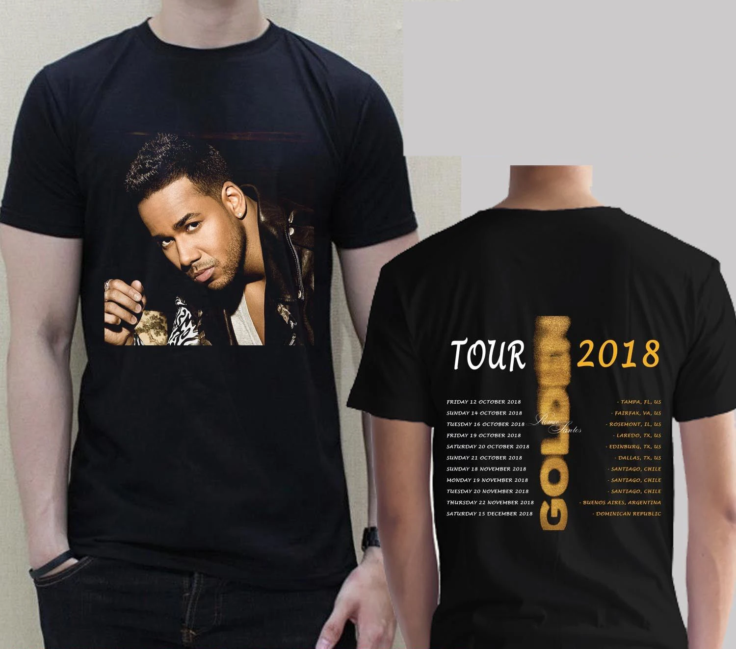 Новая музыкальная футболка ROMEO SANTOS TOUR 2019 Мужская/Женская Черная Футболка S-3XL