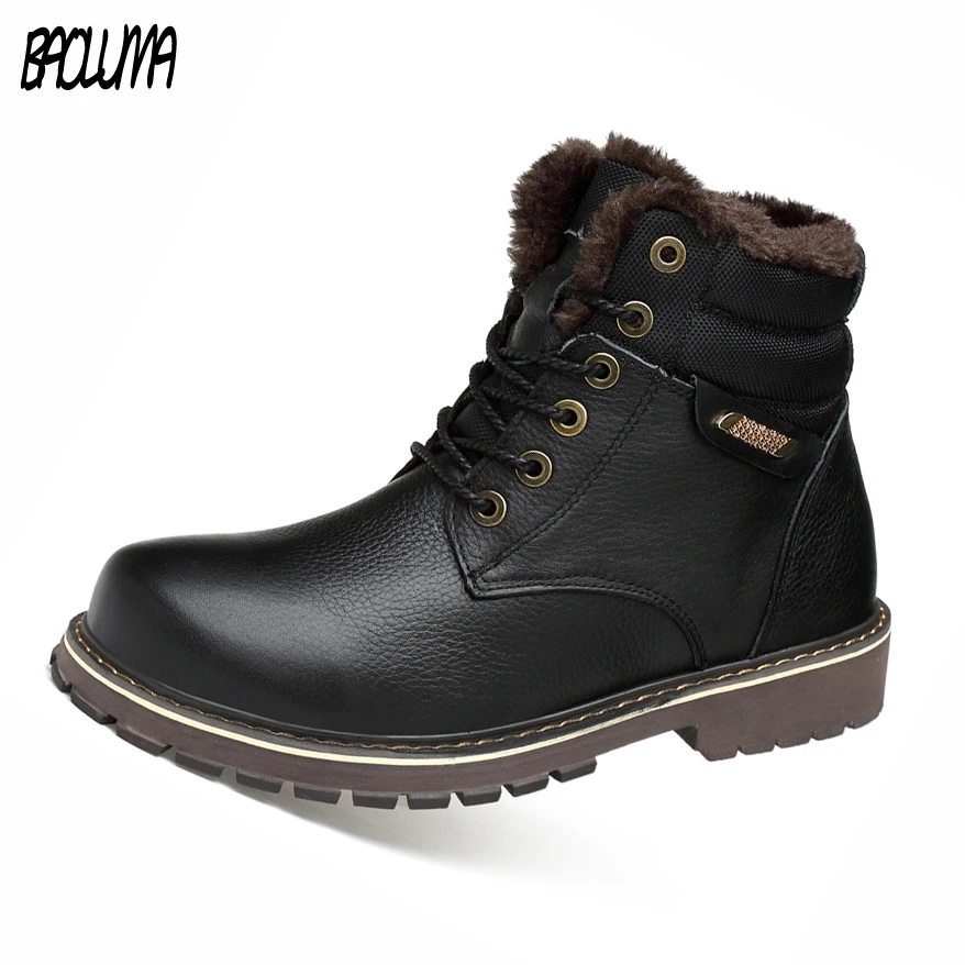 

Winter Boots Men Genuine Leather Men's Warm Plush Fur Boots High Top Cotton Cow Leather Martin Boots Leisure Men's Shoes