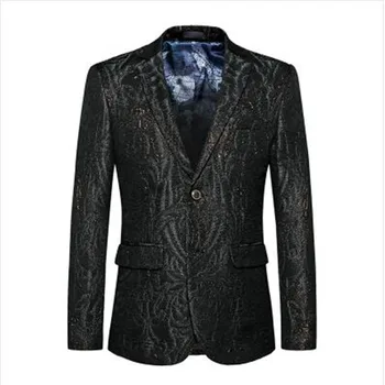 

2019 Fashion Printed Men Casual Blazer Slim Fit Male Blazer Jacket Brand M- 5XL Hip Hop Stage Costumes For Singers AR888