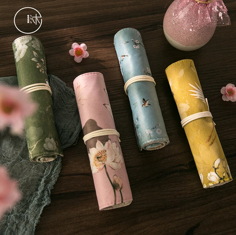 

1Pcs School Pencil Case Escolar Estuche Box Stationery Palace style Portable Canvas Pen Roll Up Bag Curtain Pencils