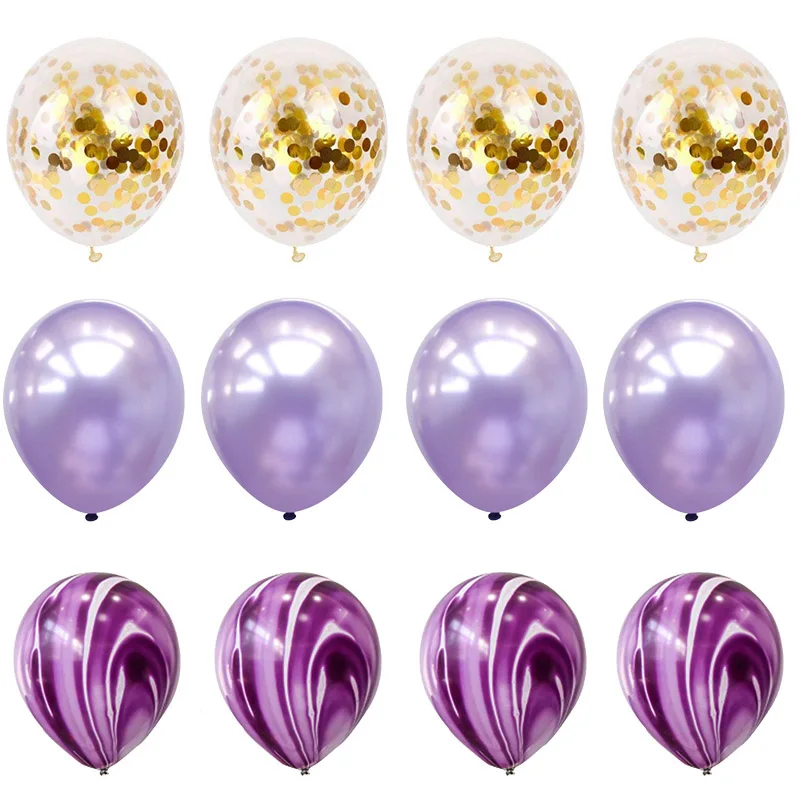 12 шт. фиолетовые латексные шары, букет, мраморные золотые конфетти, шары для свадьбы, вечеринки, дня рождения, украшения, вечерние принадлежности