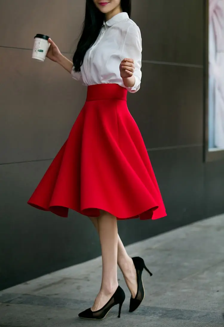 Falda Elegante De Cintura Alta Hasta La Rodilla Para Mujer Faldas Acampanadas Plisadas A La Moda Falda Midi Saia 5xl Talla Grande Faldas AliExpress