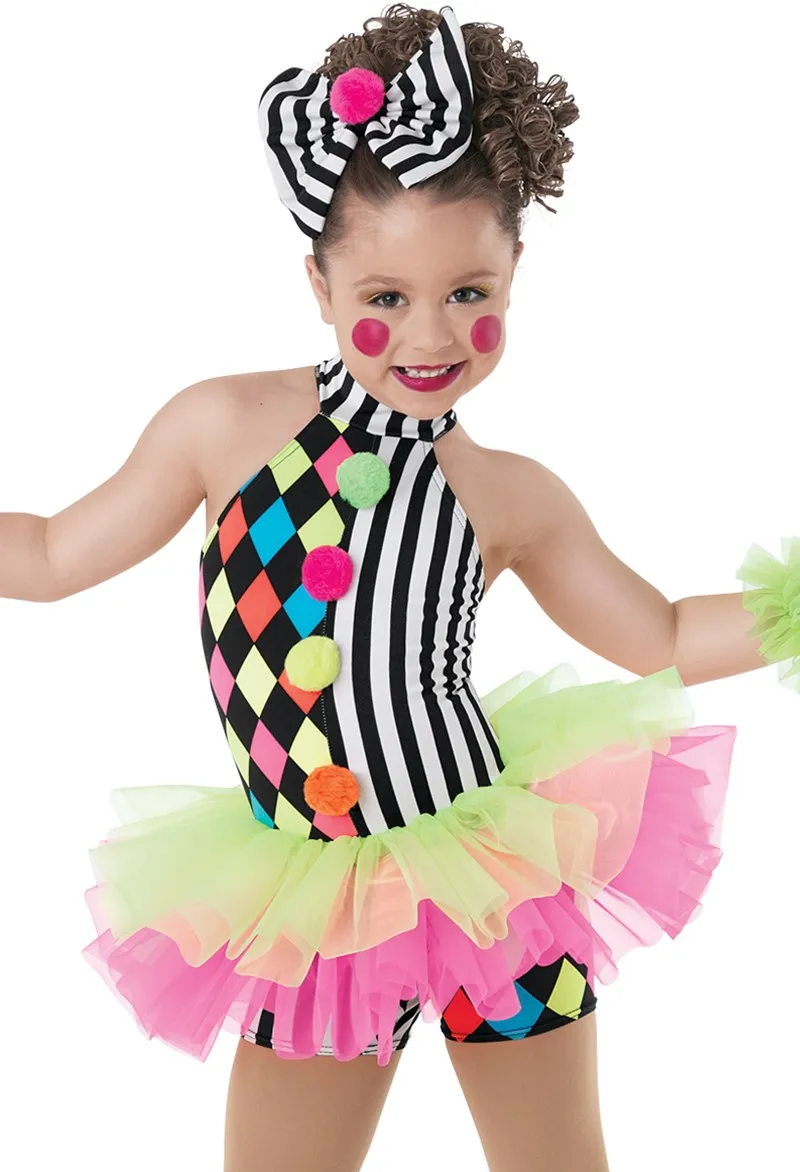 

Girls Stage Performance Clown Dance Costumes for Kids Tulle Ballet Tutu Children Harlequin Circus-inspired Attached Two-tone