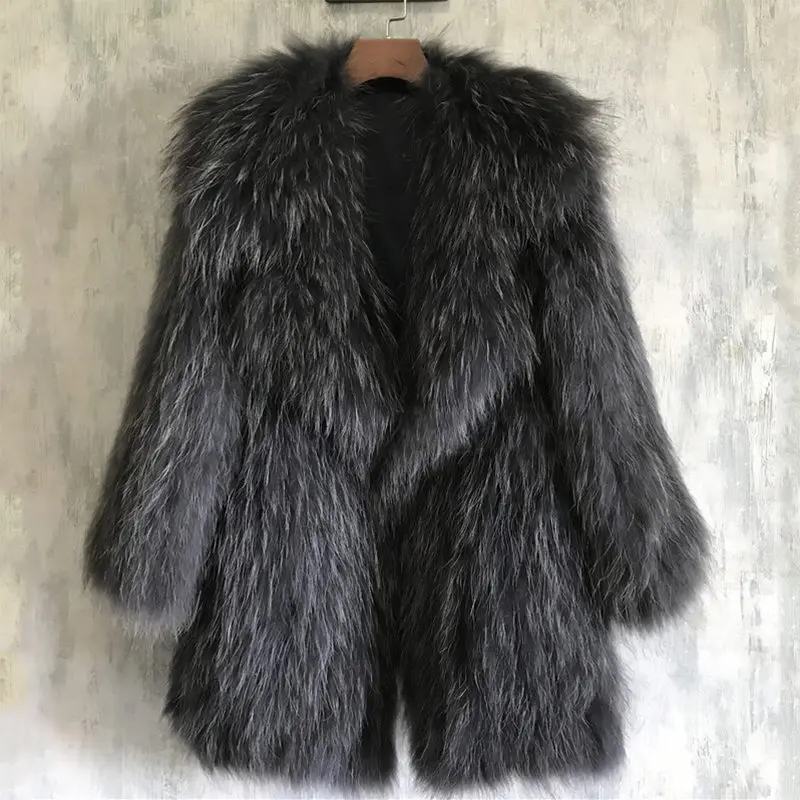 Aorice вязаное пальто из натурального меха енота/куртка/пальто женские теплые пальто из натурального меха Длинные Стильные 170916 - Цвет: dark grey