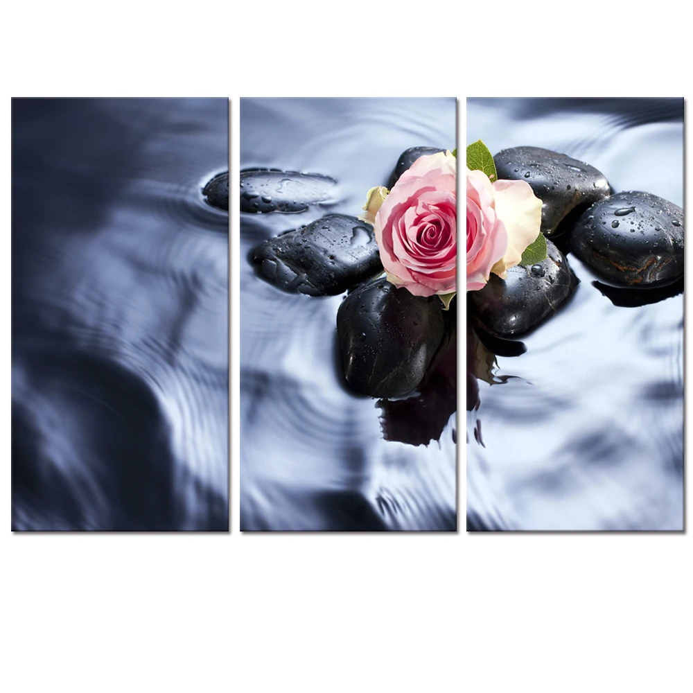 

Visual Art Decor Pink Rose Picture Canvas Printing Artwork Flower and Pepples Photo Canvas Prints Home Wall Decoration