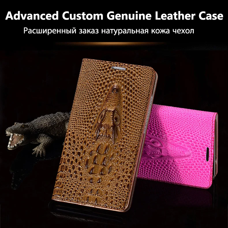 

Cover For Xiaomi Redmi 4X / Note 4X 4 Top Cowhide Genuine Leather Flip Magnetic Case 3D Crocodile Texture Phone Bag + Free Gift