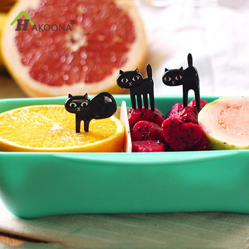 

HAKOONA Black Cat Fruit Fork Cartoon Fruts Forks For Children Kitty Lunch Box Decoration 6 Pieces/Set