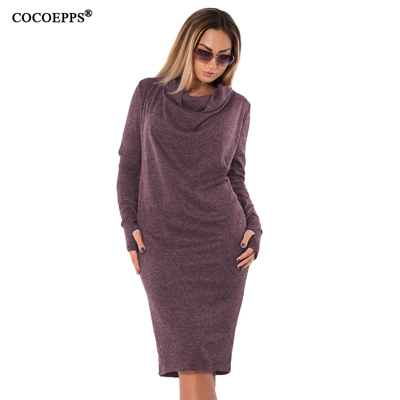 COCOEPPS Long sleeve Autumn High Neck Women Large Size Dress Thicken 5XL 6XL Plus Size Dress Mid-Calf Female Clothes vestidos