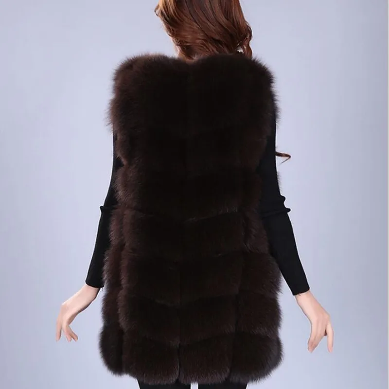 Real Fox Fur Vest Winter Women Casual Warm Coats Slim long Style Sleeveless Fox Fur Jacket Women Outerwear