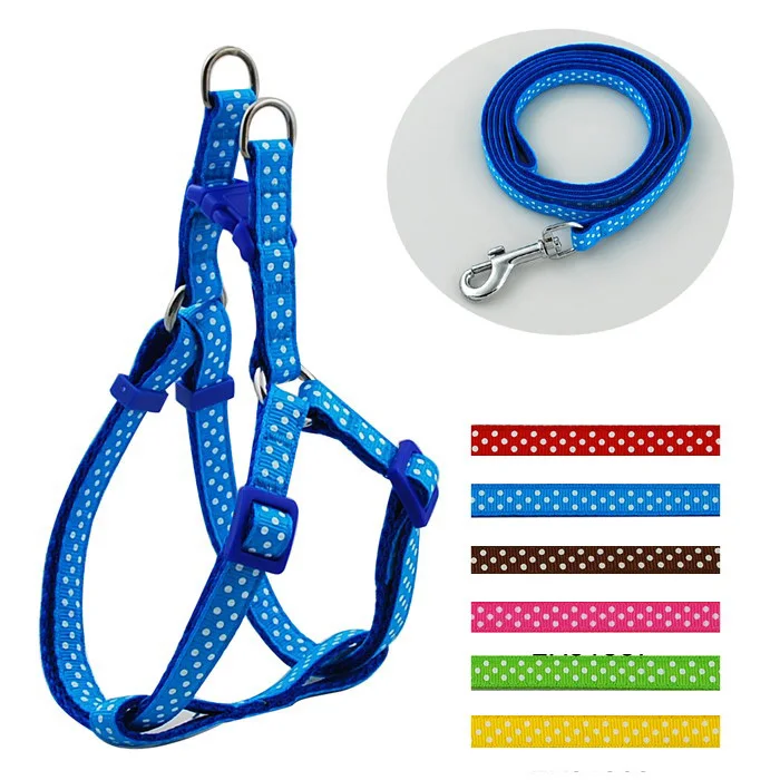 

1.0/1.5 cm Width Adjustable 6 Colors Polka Dot Nylon Dog Pet Harness & Walking Leash Set