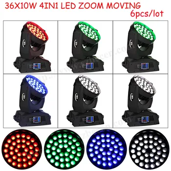 

No fee ! 6pcs 360W led zoom moving head light 36x10w rgbw 4in1 quad led moving wash lighting