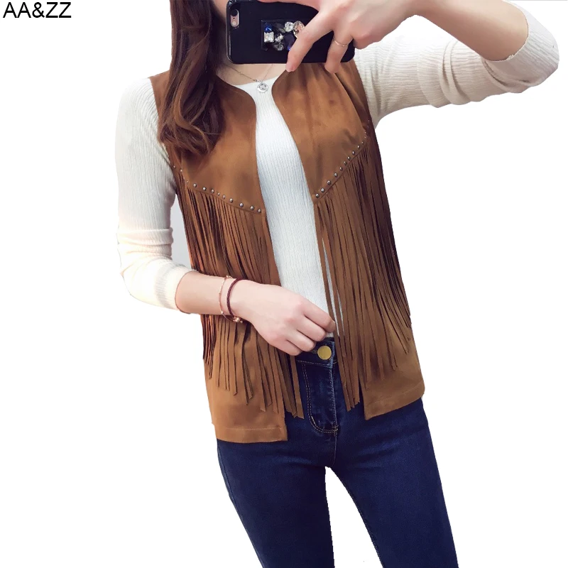 Gilet en daim sans manches pour femmes, mode coréenne, Vintage, col en v,  pompon, marque, marron, noir, court, point ouvert | AliExpress