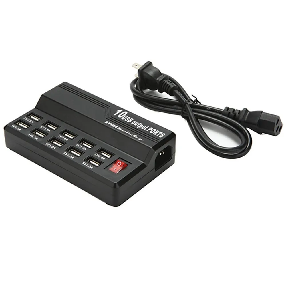 جديد 10 منافذ USB Hub شاحن يو اس بي 5 V 12A المنزل السفر سريع شاحن متعددة الوظائف AC محول الطاقة ل قرص الهاتف الذكي