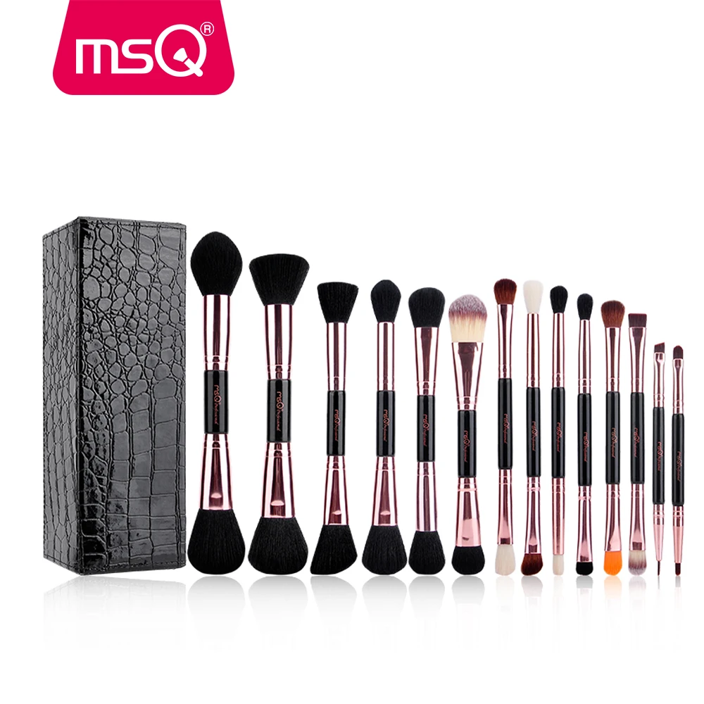 

MSQ Professional Makeup Brushes Set Rose Gold Double Ended Cosmetic Make Up Brush Foundation Eye Beauty Tool PU Leather Cylinder