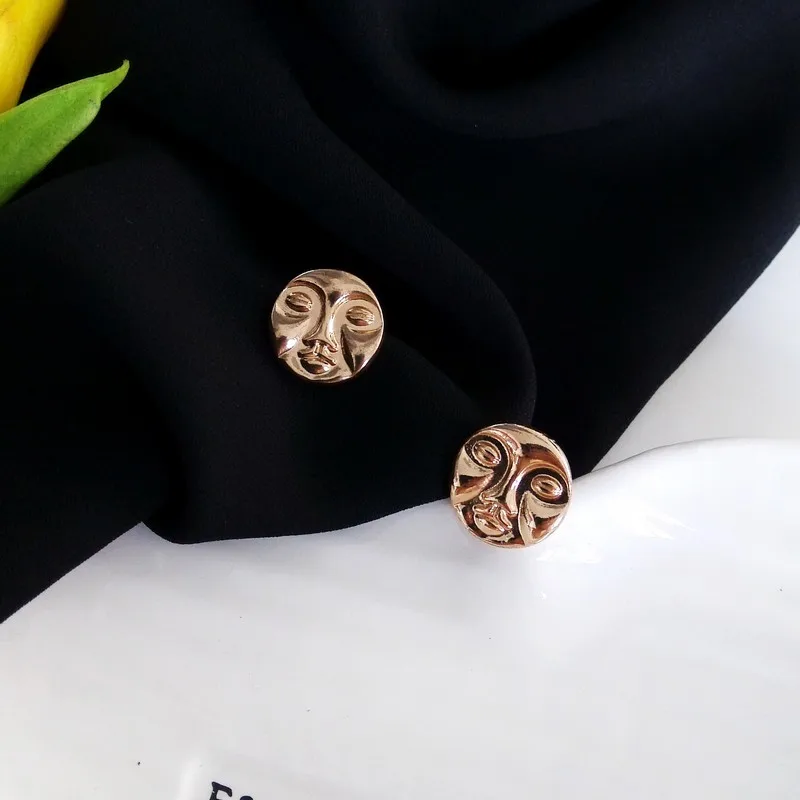 Original Design Vintage Geometry Metal Head Portrait Human Face Original Design Vintage Geometry Metal Head Portrait Human Face Round Stud Earrings Exaggeration Earring Fashion Jewelry In From