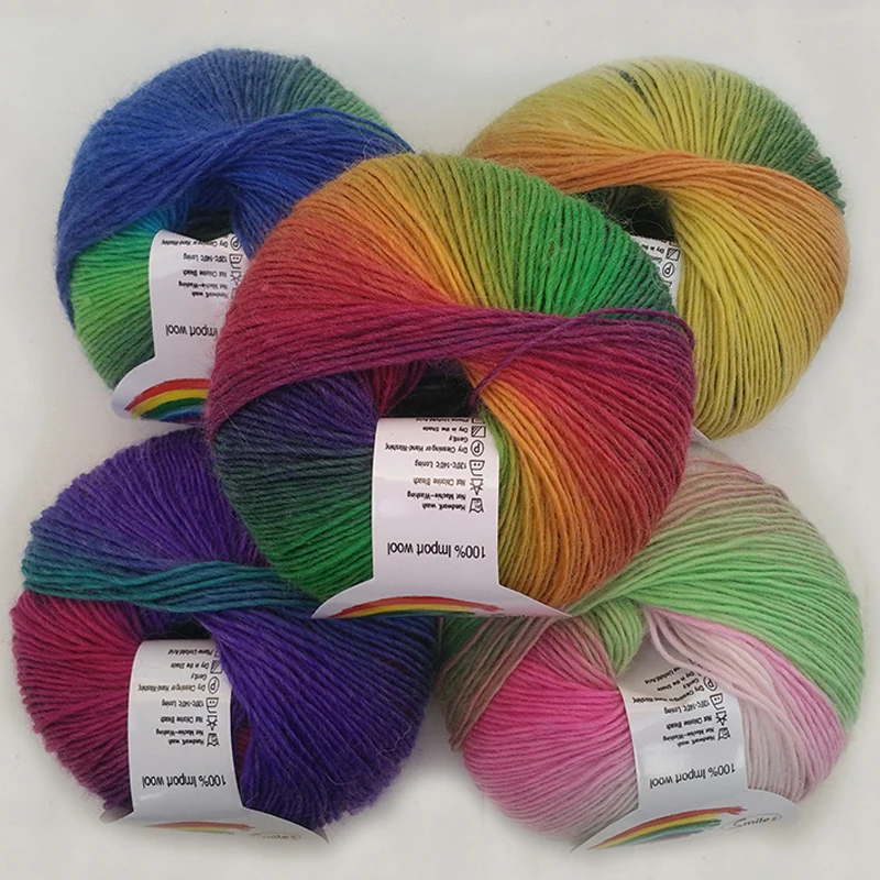

1PC 50g DIY Cloth Soft Wool Yarn Hand Knitting Crochet Knitwear Gradient Rainbow Color Sewing