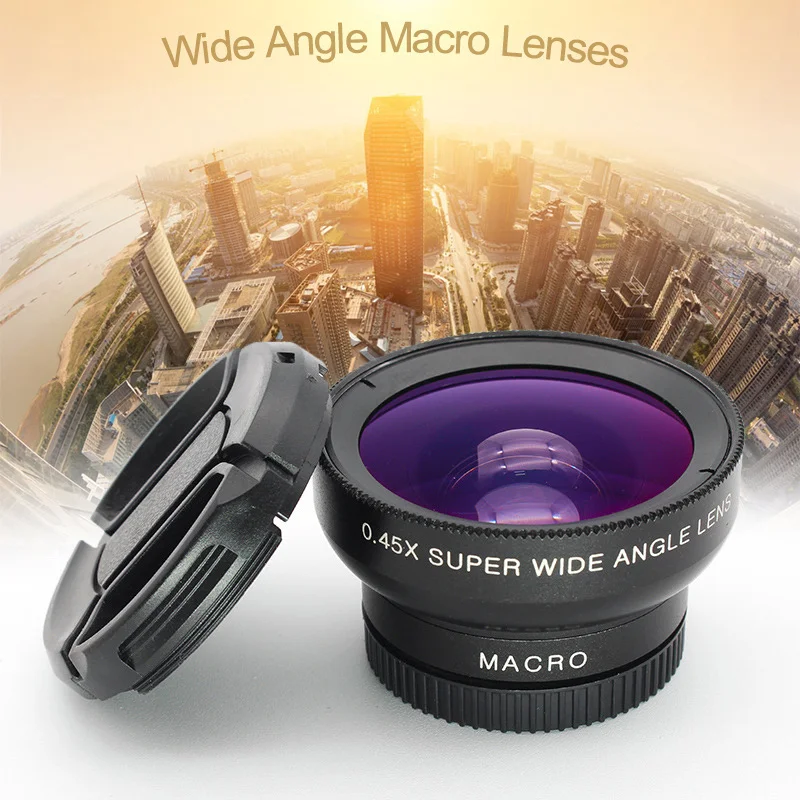

Mobile Phone Clip Professional 37MM 0.45X 49UV Super Wide Angle + Macro 2-In-1 Phone Macro Camera Lenses lente para celular