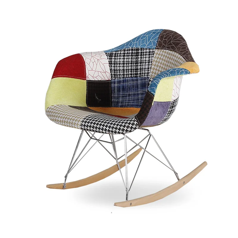 Modern Upholstered Style Rocker Armchair Multi-color Patchwork-pattern Fabric Cushion Living Room Furniture Rocking Chair Wooden Modern Upholstered Style Rocker Armchair Multi-color Patchwork-pattern Fabric Cushion Living Room Furniture Rocking Chair Wooden