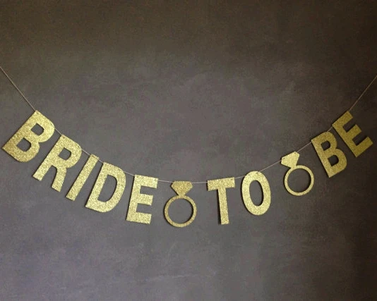 bride to be gold glitter banner with diamond rings bridal shower wedding shower banners