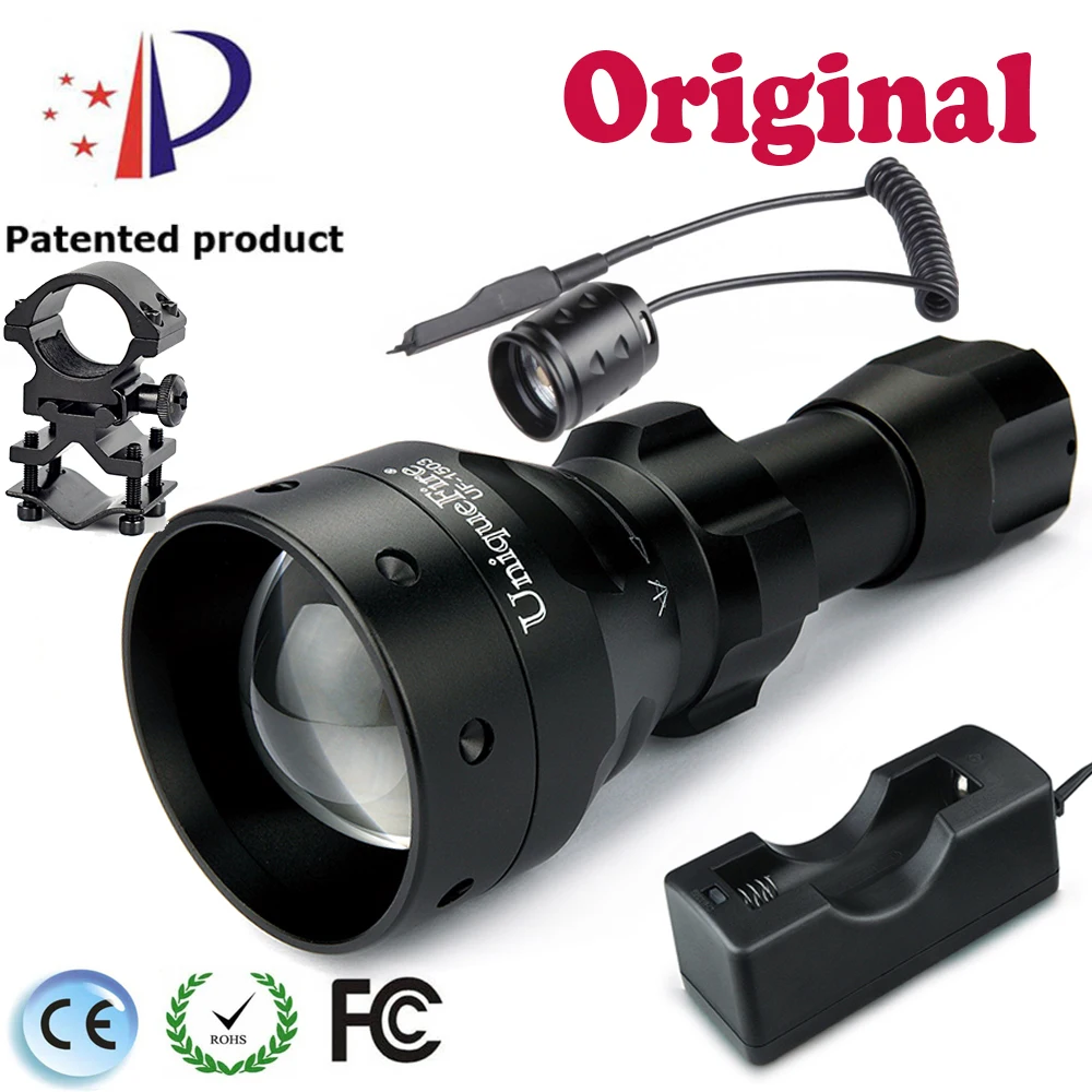 

Uniquefire 1503 T50 LED Flashlight 940nm Infrared 3 Mode Zoomable+Scope Mount+Charger+ Presure Switch For Hunting