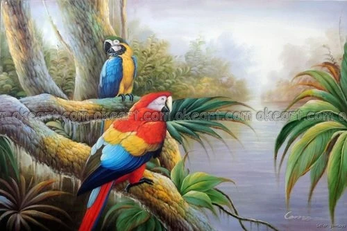 100% pintado a mano del loro Wild Birds Jungle Tree Swamp