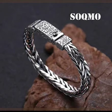 SOQMO браслет «лучший друг», настоящее 925 пробы, серебряные ювелирные изделия для мужчин и женщин, винтажный плетеный браслет на цепочке SQM129