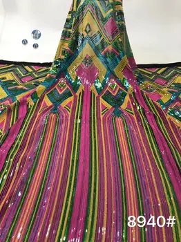 

High quality African lace fabric colorful sequined Swiss voile lace high quality embroidered French mesh Nigerian lace fabric