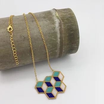 

handmade necklace gold chain pendants necklace with Miyuki beaded Geometric pendant Beadwork jewelry for women girls party gift