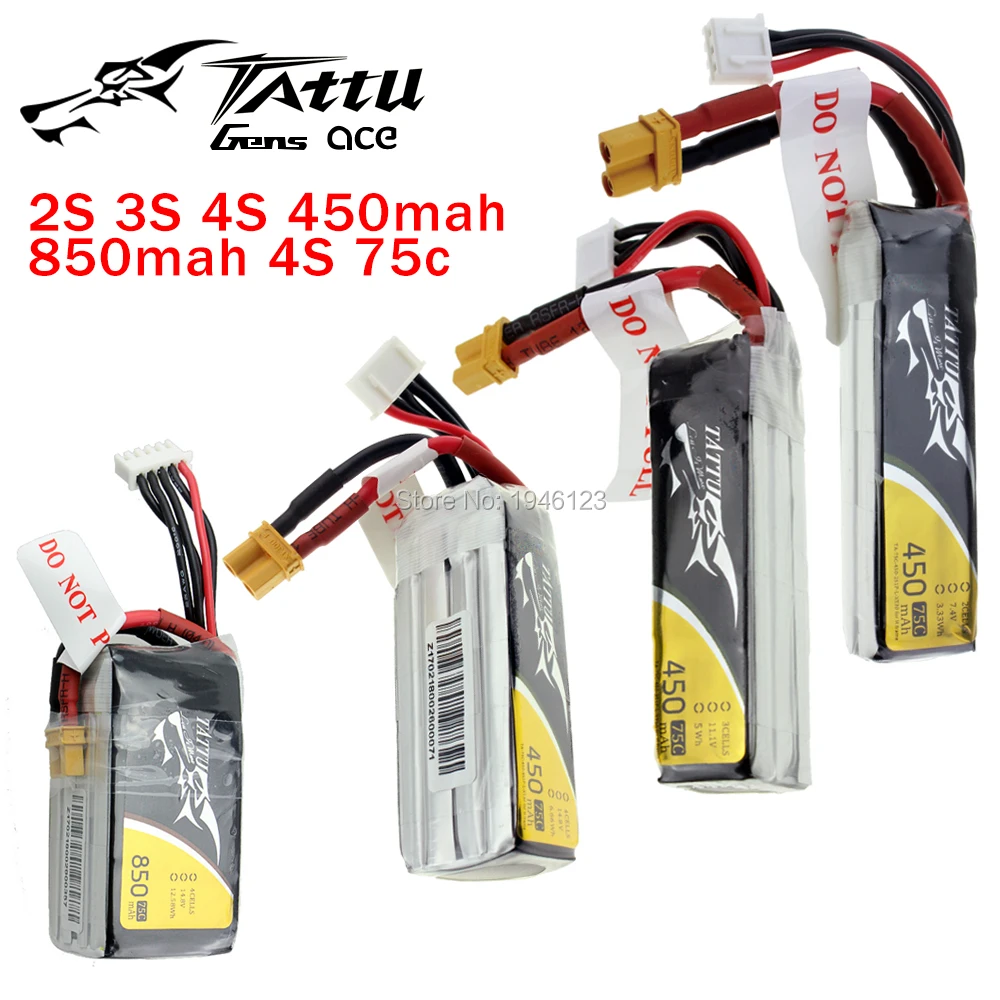 Литий полимерный аккумулятор TATTU 2S 3S 4S 450 мАч 850 45C 75C XT30 с вилкой литиевый литий