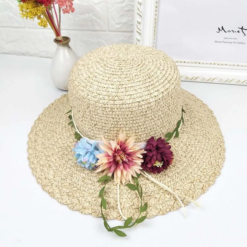 Модная повседневная женская цветочная декоративная соломинка шляпа уличная шляпа от солнца для путешествий широкая сторона простая