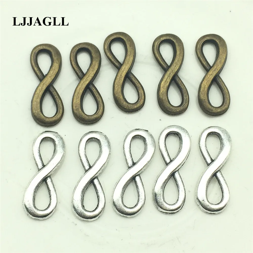 Ljjagll Zinc Alloy Silver Bronze 20pcs 8*24mm Infinity Shape Charms