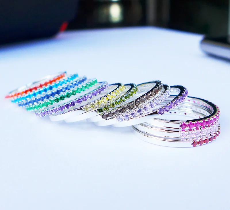 High Quality Ladies Simple Rings 1.5MM Sterling Silver&CZ Stack Ring