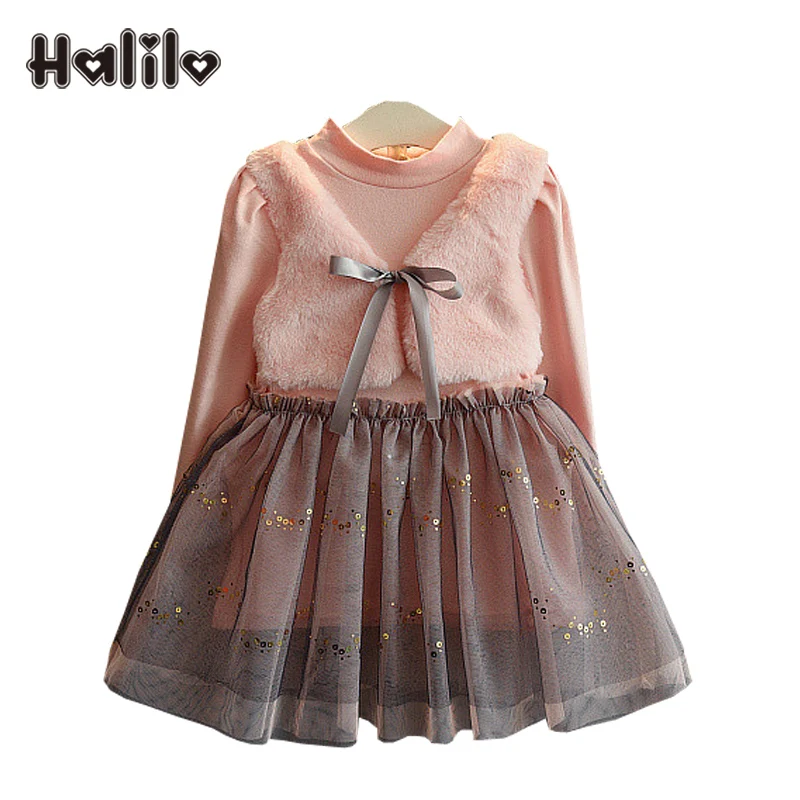

Halilo Girls Birthday Party Dress Pink Mesh Patchwork Spring Autumn Toddler Girl Dresses Girls Christmas Dress Kids Clothing