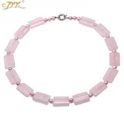 JYX нежный нежное чувство ожерелье из розового кварца розовый кристалл 18*27 мм с натуральным жемчугом 22 "ювелирные изделия для женщин мать