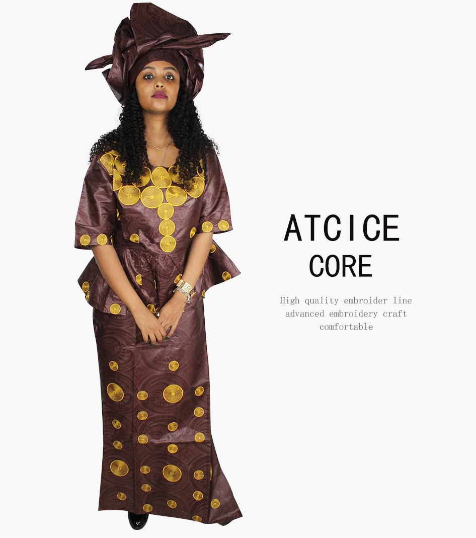 african wear for women African Dress For Lady Fashion Design Computer Embroidery Design Top With Rapper Scraf DP193# african wear for women