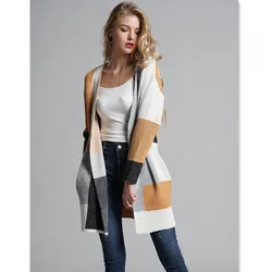 Cardigan Sweater Coat Casual Women Winter Fashion Contrast Color Patchwork Long Cardigan Sweater for Women Clothes E1923 Cardigan Sweater Coat Casual Women Winter Fashion Contrast Color Patchwork Long Cardigan Sweater for Women Clothes E1923