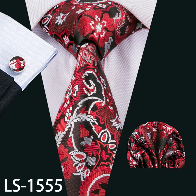 LS-704, мужской галстук, шелк, красный, в клетку, жаккардовый, тканый, свадебный галстук, Barry.Wang, Hanky, запонки, набор, галстук для мужчин, деловые, вечерние - Цвет: LS-1555