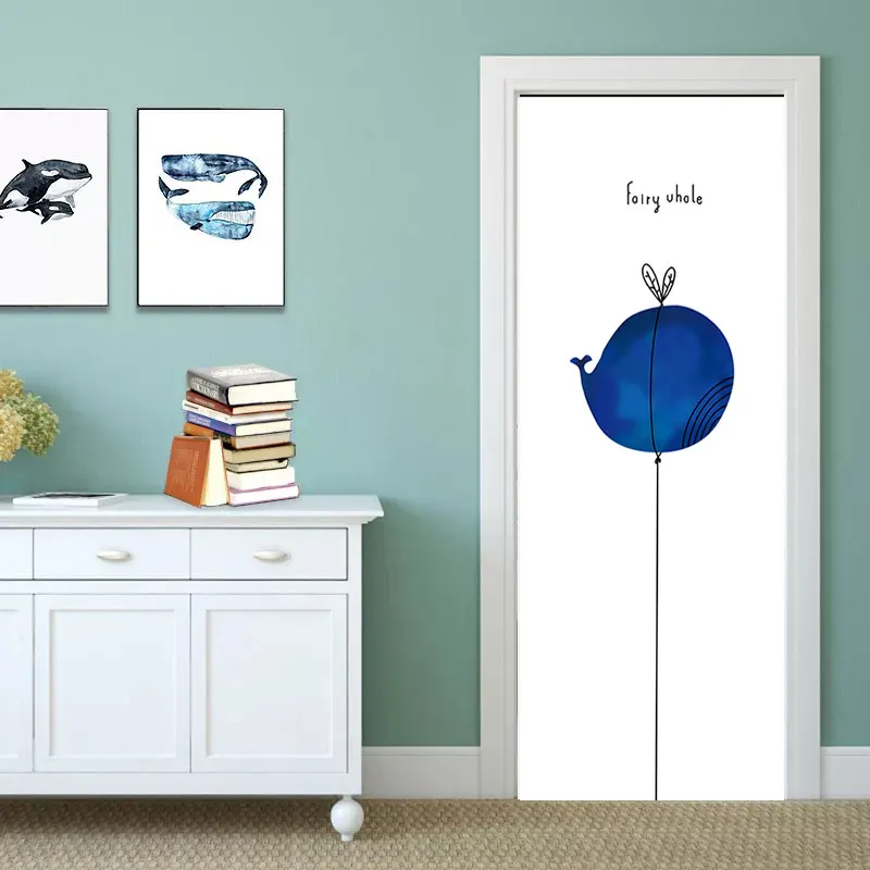 DIY олень птицы Дверь Декор Фреска для гардероба гостиной 3D Виниловые обновления двери наклейки 90/77x200 см самоклеющиеся обои - Цвет: 018